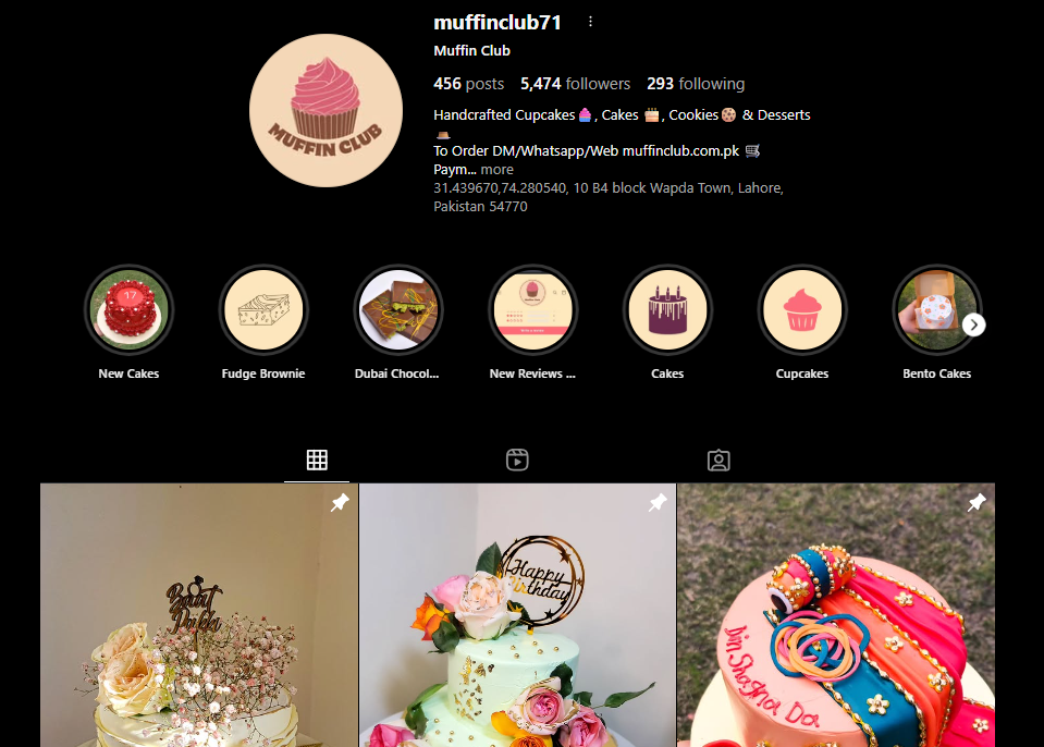 Computer screen showing a social media profile with cake-themed posts.